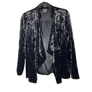 Bobeau Woman's Black Velvet Jacket Size Front Draped Cardigan Small